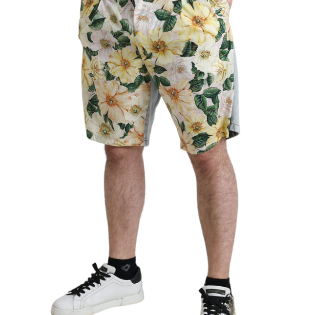 Dolce & Gabbana Multicolor Floral Print Denim Bermuda Shorts