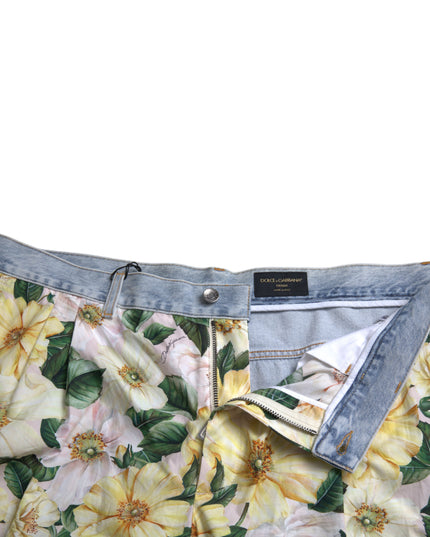 Dolce & Gabbana Multicolor Floral Print Denim Bermuda Shorts