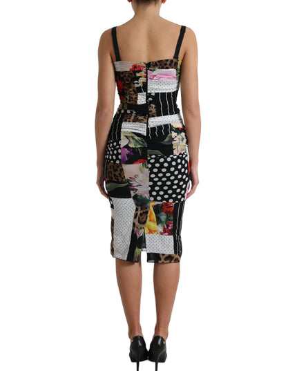 Dolce & Gabbana Multicolor Patchwork Midi Floral Leopard Bodycon Dress