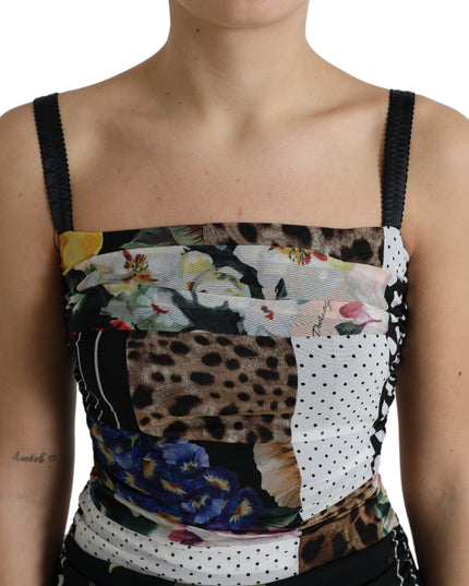 Dolce & Gabbana Multicolor Patchwork Midi Floral Leopard Bodycon Dress
