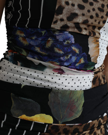 Dolce & Gabbana Multicolor Patchwork Midi Floral Leopard Bodycon Dress