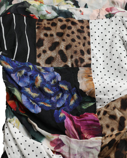 Dolce & Gabbana Multicolor Patchwork Midi Floral Leopard Bodycon Dress