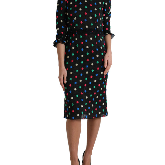 Dolce & Gabbana Black Polka Dot Ruffle Cotton Midi Dress