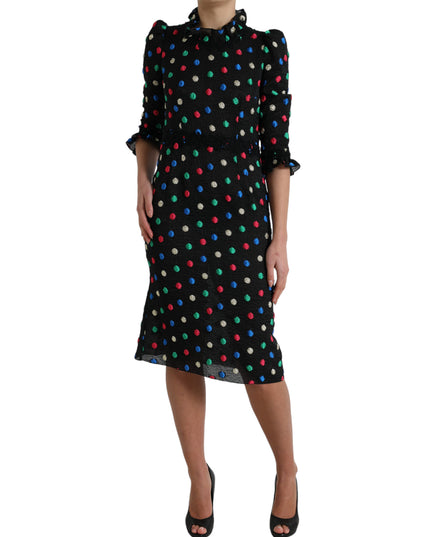 Dolce & Gabbana Black Polka Dot Ruffle Cotton Midi Dress