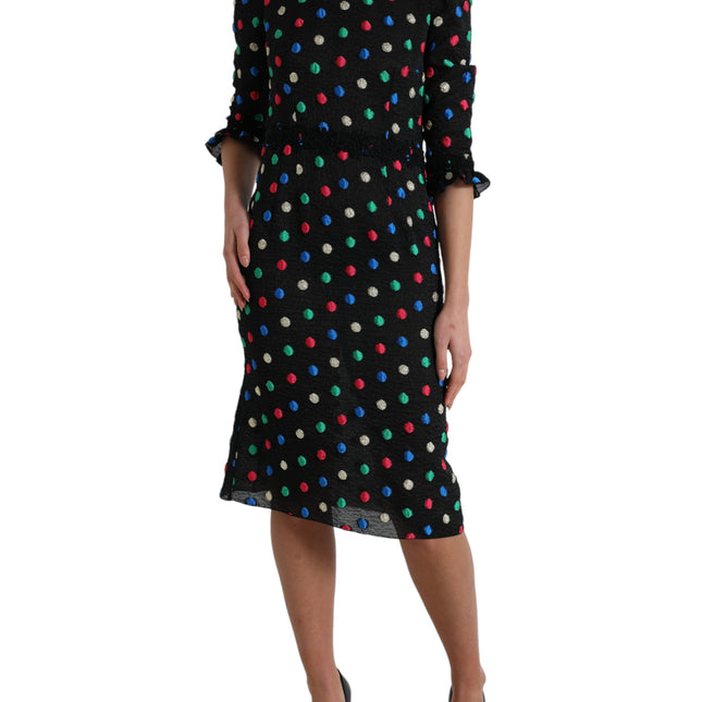 Dolce & Gabbana Black Polka Dot Ruffle Cotton Midi Dress