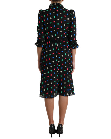 Dolce & Gabbana Black Polka Dot Ruffle Cotton Midi Dress