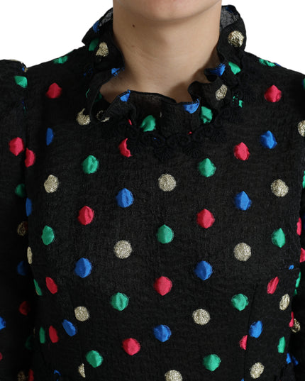 Dolce & Gabbana Black Polka Dot Ruffle Cotton Midi Dress
