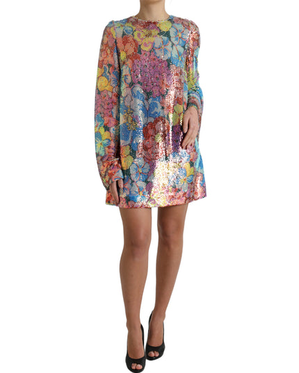 Dolce & Gabbana Multicolor Floral Sequined Shift Mini Dress