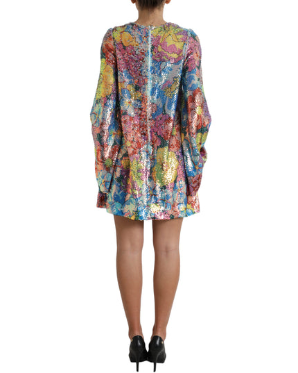 Dolce & Gabbana Multicolor Floral Sequined Shift Mini Dress