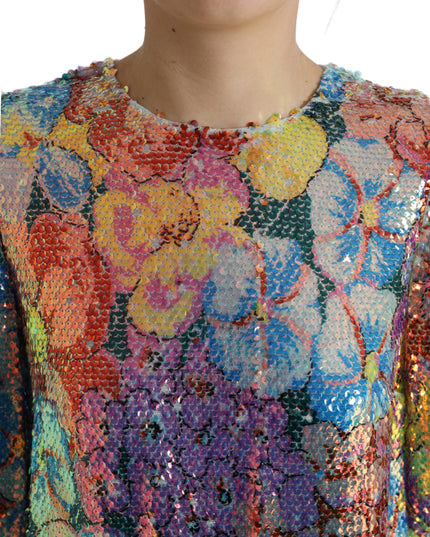 Dolce & Gabbana Multicolor Floral Sequined Shift Mini Dress