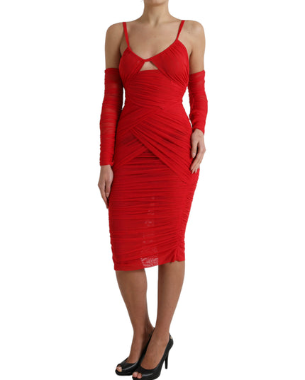 Dolce & Gabbana Red Nylon Stretch Cut Out Midi Dress