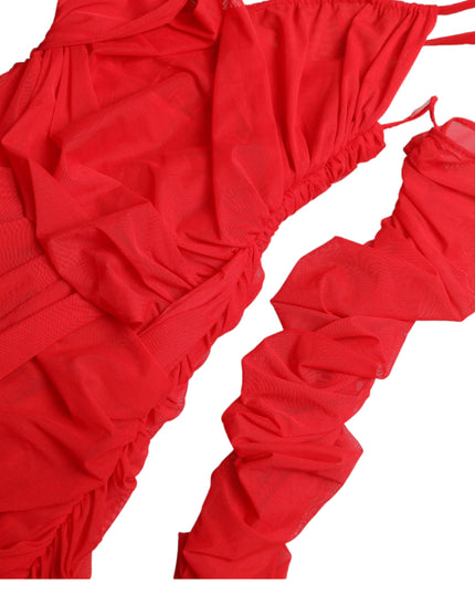 Dolce & Gabbana Red Nylon Stretch Cut Out Midi Dress