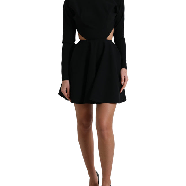 Dolce & Gabbana Black Viscose Cut Out A-line Long Sleeves Mini Dress