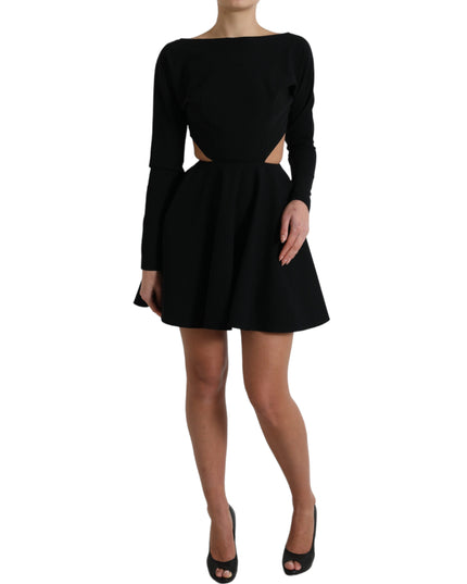 Dolce & Gabbana Black Viscose Cut Out A-line Long Sleeves Mini Dress