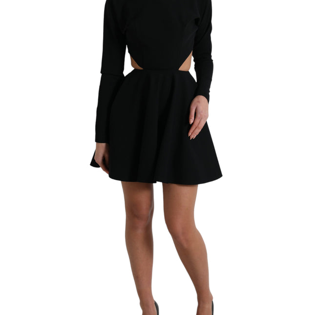 Dolce & Gabbana Black Viscose Cut Out A-line Long Sleeves Mini Dress