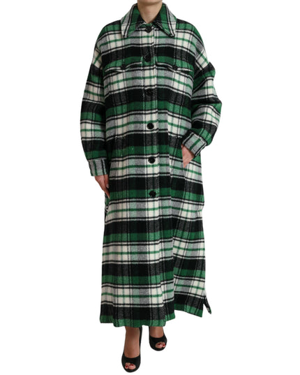 Dolce & Gabbana Green Plaid Long Sleeve Casual Coat Jacket