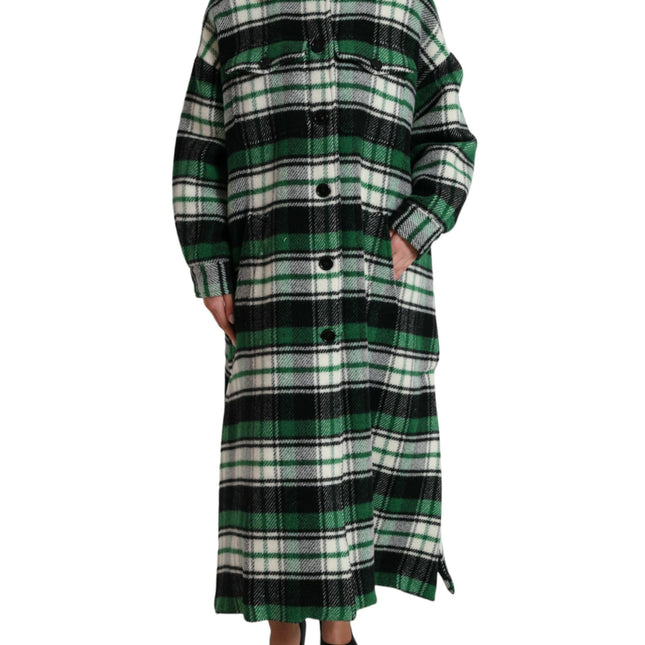 Dolce & Gabbana Green Plaid Long Sleeve Casual Coat Jacket