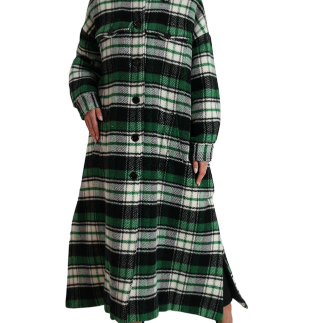 Dolce & Gabbana Green Plaid Long Sleeve Casual Coat Jacket