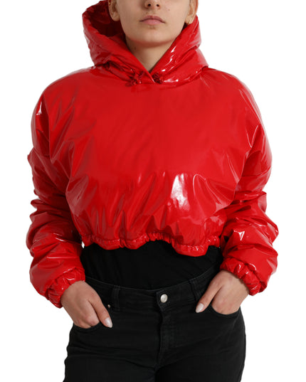 Dolce & Gabbana Shiny Red Hooded Cropped Short Coat Jacket