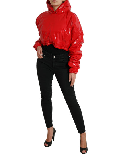 Dolce & Gabbana Shiny Red Hooded Cropped Short Coat Jacket
