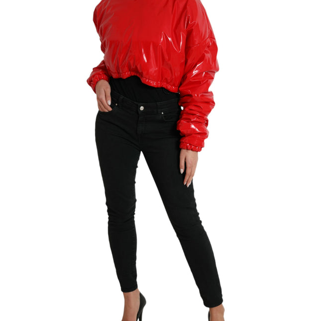 Dolce & Gabbana Shiny Red Hooded Cropped Short Coat Jacket