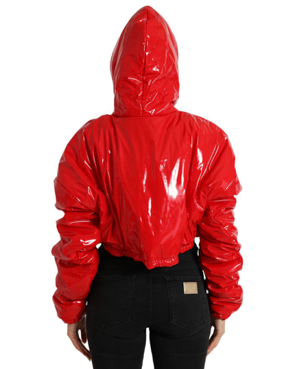 Dolce & Gabbana Shiny Red Hooded Cropped Short Coat Jacket
