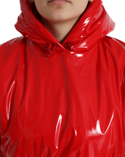 Dolce & Gabbana Shiny Red Hooded Cropped Short Coat Jacket