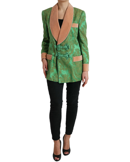 Dolce & Gabbana Green Floral Double Breasted Coat Jacket