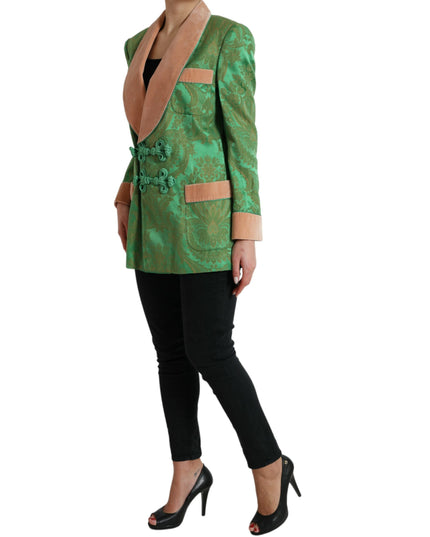 Dolce & Gabbana Green Floral Double Breasted Coat Jacket