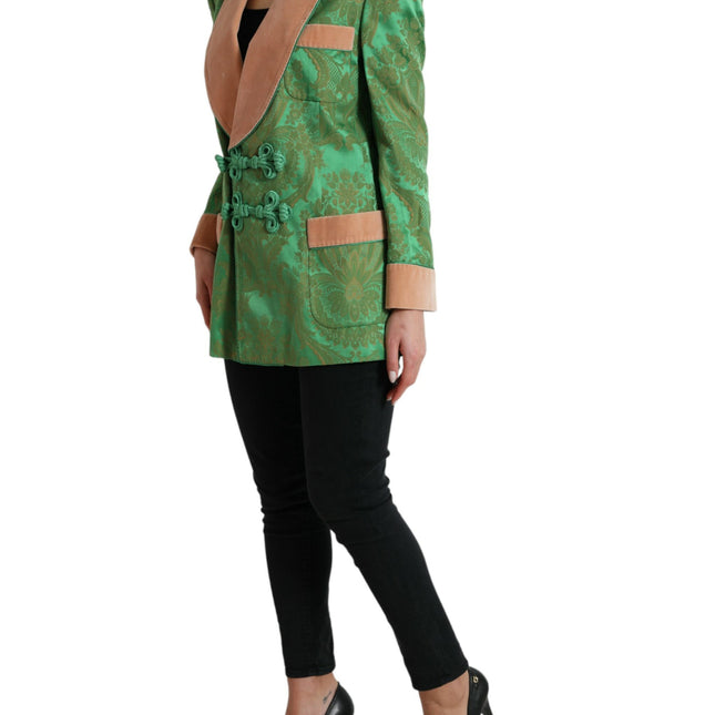 Dolce & Gabbana Green Floral Double Breasted Coat Jacket