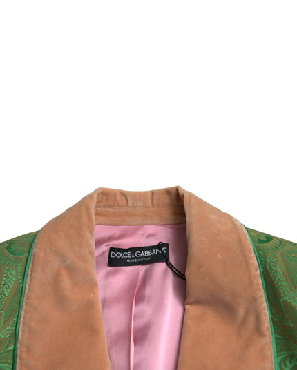 Dolce & Gabbana Green Floral Double Breasted Coat Jacket