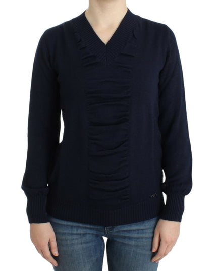 Costume National Dark blue V-neck wool sweater