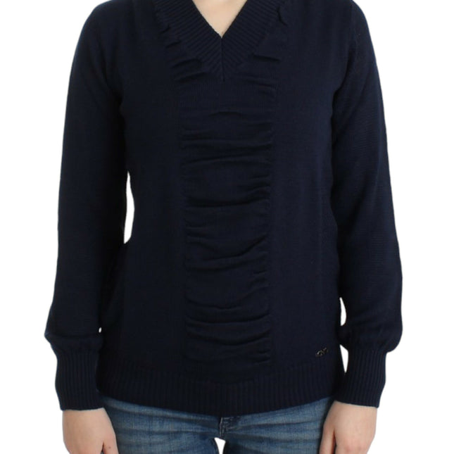 Costume National Dark blue V-neck wool sweater