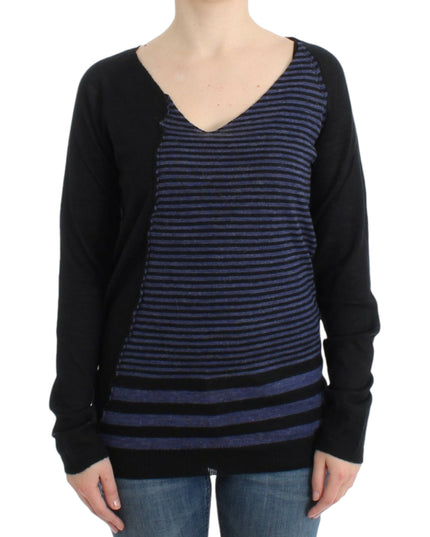 Costume National Black striped V-neck sweater