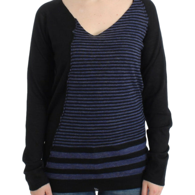 Costume National Black striped V-neck sweater