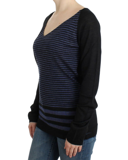 Costume National Black striped V-neck sweater