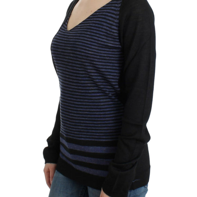 Costume National Black striped V-neck sweater