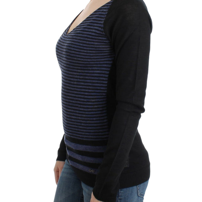 Costume National Black striped V-neck sweater