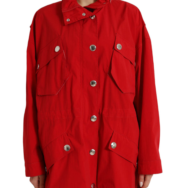 Dolce & Gabbana Red Polyester Hooded Button Rain Coat Jacket