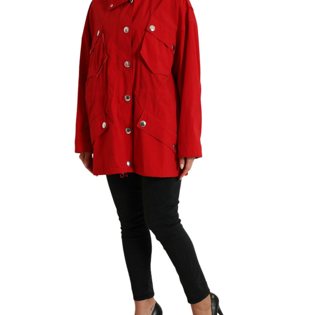 Dolce & Gabbana Red Polyester Hooded Button Rain Coat Jacket