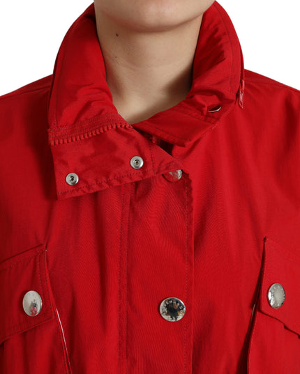 Dolce & Gabbana Red Polyester Hooded Button Rain Coat Jacket