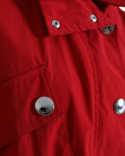 Dolce & Gabbana Red Polyester Hooded Button Rain Coat Jacket