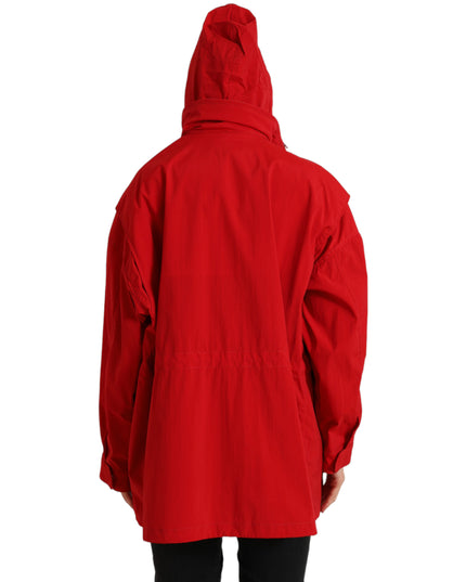 Dolce & Gabbana Red Polyester Hooded Button Rain Coat Jacket