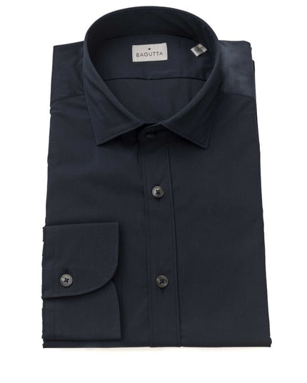 Bagutta Blue Cotton Men Shirt Slim Fit with French Collar