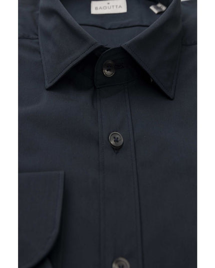 Bagutta Blue Cotton Men Shirt Slim Fit with French Collar