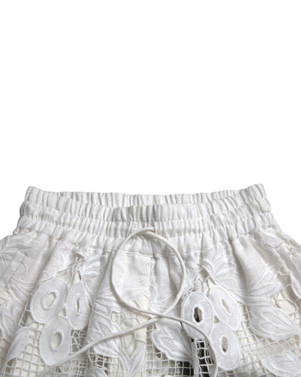 Dolce & Gabbana White Cotton Cutout High Waist Bermuda Shorts