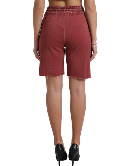 Dolce & Gabbana Maroon Cotton High Waist Sweatshorts Shorts