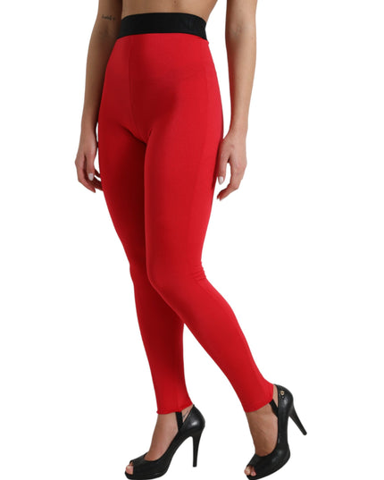 Dolce & Gabbana Red Nylon DG Logo Slim Leggings Pants