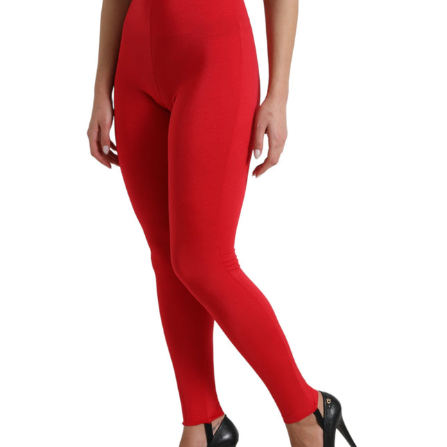 Dolce & Gabbana Red Nylon DG Logo Slim Leggings Pants