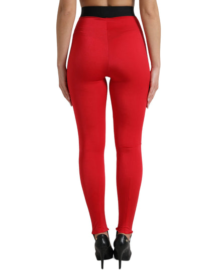 Dolce & Gabbana Red Nylon DG Logo Slim Leggings Pants